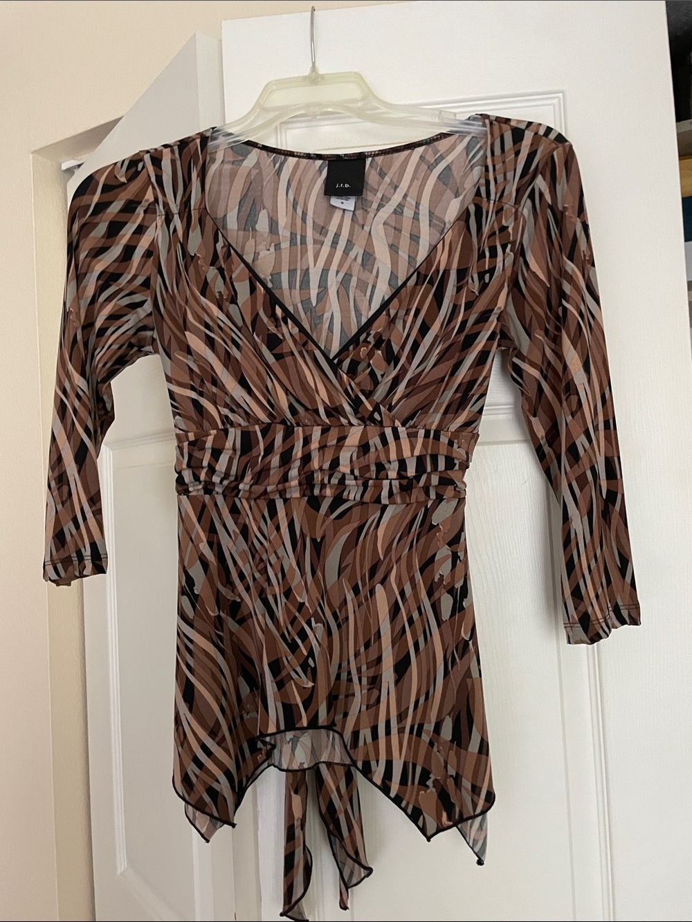 LBD Brown Abstract-Print Surplice Blouse